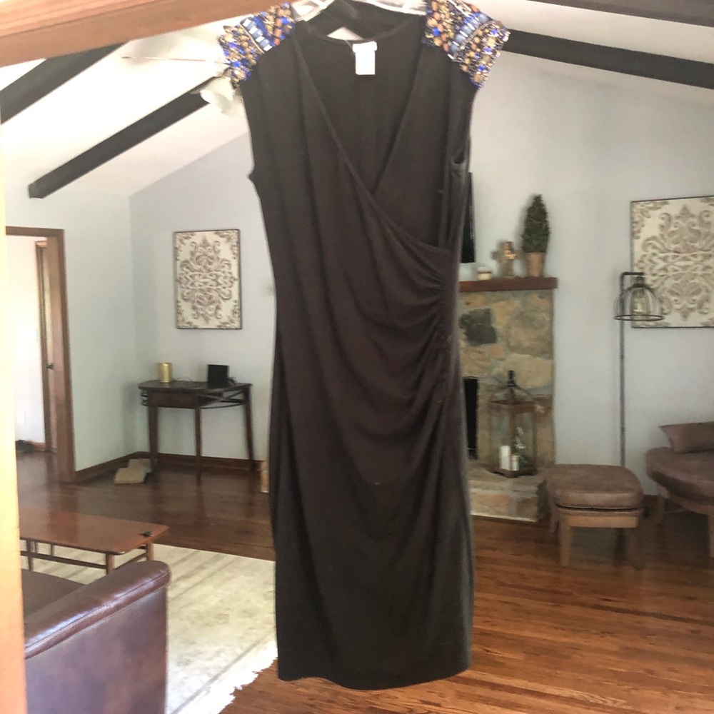 Cache M black embellished wrap dress